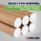Paclord 3" x 48" Reinforced Kraft Paper Mailing Tube, Pack of 4 Tubes with 8 Caps – Secure USPS Approved Poster Tube – Cardboard Tube for Shipping and Storing Posters, Prints, Artwork, or Documents