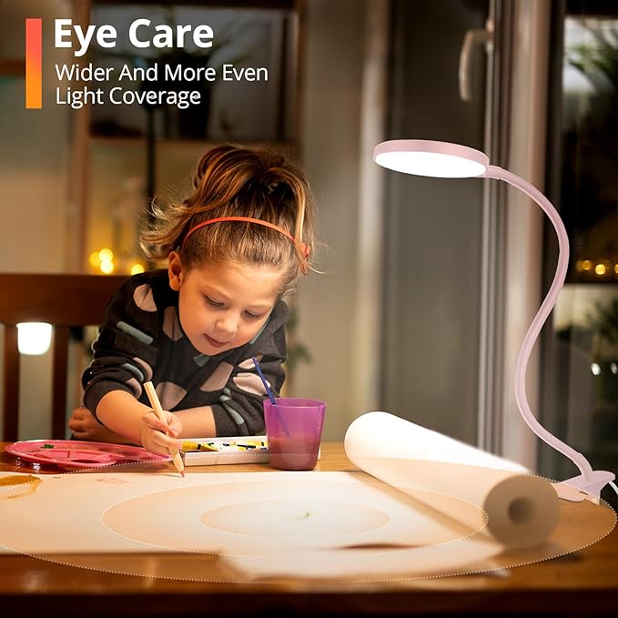 iFalarila Reading Light with Remote, LED Desk Lamp Clip on [1H Timer & Nightlight] RA>95 Dimmable Flexible Gooseneck, Reading Lamp with Clamp for Table - 4.7'' (Adapter Included)