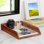 Demigo Desk Organizer Letter Tray Set of 2, Acacia Wood Tabletop Desktop for Storage Paper Letter Folders Notebooks Copy Print, Workspace Holder, Keep Stationery Saver (Brown)