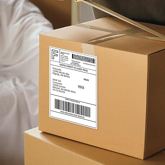 POLYSELLS Self Adhesive Address Shipping Labels, White Sticker FBA Labels (100 Sheets, 8.5" x 5.5" (2UP))