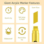 BIGTHUMB Jumbo Graffiti Poster Markers Set: 12 Metallic Colors Large 15mm Wide Tip Permanent Ink Thick Acrylic Paint Pens for Rock Painting, Stone, Glass, Wood, Ceramic, Metal, Plastic, Fabric