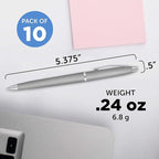DISCOUNT PROMOS Langham Ballpoint Pens Set of 10, Bulk Pack - Black Ink, Great for Office, School, Business, Tradeshows - Silver