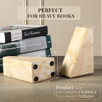 Koville Marble Bookends for Shelves, Large Bookends for Heavy Books, Non-Slip Heavy Duty Book Stopper for CD/Movies, Aesthetic Decorative Bookends for Shelves Table Home Decor(Gold)