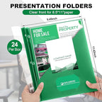 Teling 24 Pcs Clear Front Report Covers with 3 Prongs, Plastic Green Presentation Folders Bulk with 3 Pockets for A4 and Letter Size Paper, 90 Sheet Capacity, Document Covers for School Business