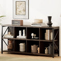 VAKATRELL 8 Cube Storage Organizer Bookshelf, Industrial Horizontal Bookcase, Accent Cubby Shelf, Media Console Table for Living Room, Home Office, 13.6" D x 63" W x 30.9" H, Brown Walnut