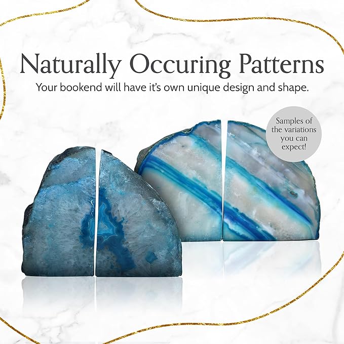 Nature's Decorations Agate Bookends - A Quality Teal Geode with Non-Skid Rubber Bumpers for Shelves, Office, Home Decor - Heavy Duty Cool Crystal Stone (4-6 LB)