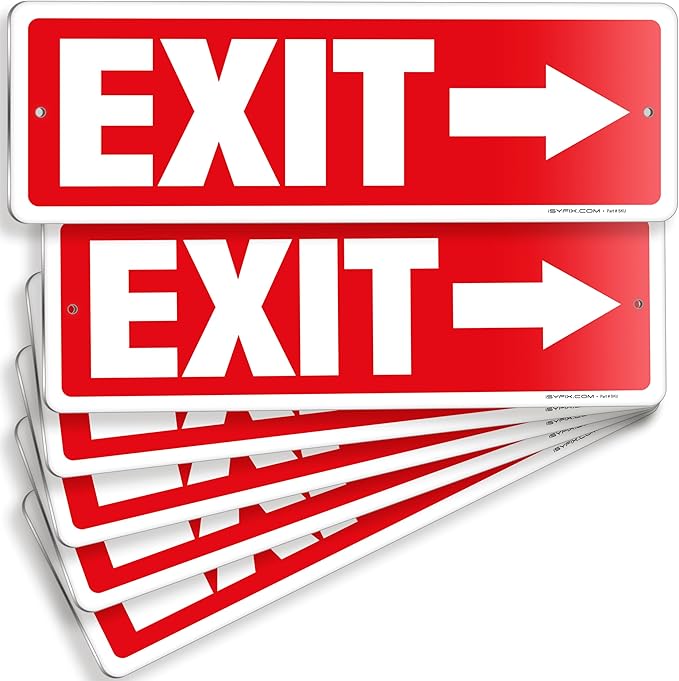 iSYFIX Exit Signs 6 Pack 12x4 Inch with Directional Right Arrows - Rust Free Aluminum, Laminated for UV, Weather, Scratch Resistance - Ideal for Offices, Schools, Theaters, Restaurants