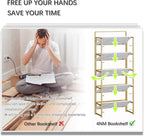 4NM No Assembly 5 Tiers Folding Bookshelf Storage Shelves Vintage Bookcase Standing Racks Study Organizer Home Office (White Gold)