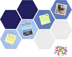 Uoisaiko 12" Large Bulletin Board with 30 Push Pins, Pack of 8 Hexagon Felt Pin Board Notice Boards for Home Office Kitchen, Felt Wall Tiles for Photos Memos