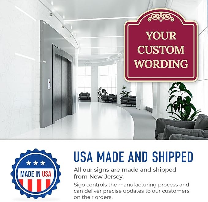 Custom Decorative Sign, Personalized Metal Sign for Business, Driveway, Home, Airbnb, Office Door Plaque,Burgundy Background Sign, 24x24 Inches, ACM, Fade Resistant, Made in USA by Sigo Signs