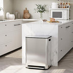 TROPOW 16 Gallon Dual Compartment Step Trash Can, Stainless Steel Kitchen Recycling Bin with Soft-Close Lid & Removable Buckets, for Home Composting, 2x8 Gallon, Silver (60L)