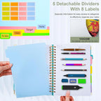 Hardcover Spiral Notebook 5.7"x 8.2" Journal Notebook with Tabs and Removable Dividers 300 Pages 5 Subject Notebook College Ruled, Faux Leather Spiral Bound Notebook for Women School Work (Sage Green)