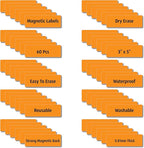 Magnetic Dry Erase Magnets Labels 3x1 inches, Reusable Name Tags, Organizing Schedules in Office/Classroom. Work on Fridge/White Board (Orange 60Pcs)