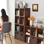 IRONMIX Metal 4 Cube Storage Organizer, Short Bookshelf with Storage, 2 Tier Horizontal Bookshelf, Small Cube Shelf, Freestanding TV Stand for Classroom, Home Office Library(Dark Wooden, 700-2 Set)