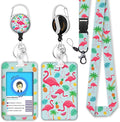 Teacher Lanyards for ID Badges and Keys, Retractable ID Badge Holder with Lanyard, Cute Flamingo Badge Reel Heavy Duty with 360 Degrees Rotate Carabiner Clip, Nurse Student Office Gifts