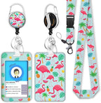 Teacher Lanyards for ID Badges and Keys, Retractable ID Badge Holder with Lanyard, Cute Flamingo Badge Reel Heavy Duty with 360 Degrees Rotate Carabiner Clip, Nurse Student Office Gifts