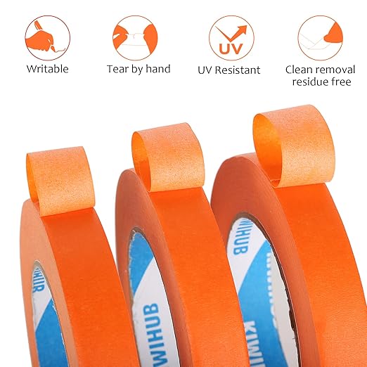 KIWIHUB Orange Painters Tape,1 inch x 60 Yards x 5 Rolls (300 Yards Total) - Medium Adhesive Masking Tape for Painting,Labeling,DIY Crafting,Decoration and School Projects