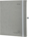 POPRUN 2026 Planner (Large - 8.5'' x 10.5'') - 2026 Weekly Calendar (Jan. 2026 - Dec. 2026) with Hourly Time Slots, Weekly/Monthly Appointment Book for Time Management - Leather Soft Cover - Grey