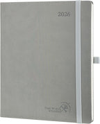 POPRUN 2026 Planner (Large - 8.5'' x 10.5'') - 2026 Weekly Calendar (Jan. 2026 - Dec. 2026) with Hourly Time Slots, Weekly/Monthly Appointment Book for Time Management - Leather Soft Cover - Grey
