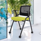 SLKJChr 2 Pack Foldable Office Chairs with Wheels, Mesh Back, Arms and Portable - Folding Office Chairs for Conference Room Chair, Office Guest & Reception & Meeting Chair - (Green) 300 lbs.