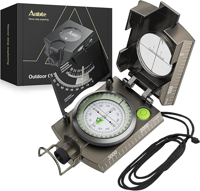 Anbte Compass Hiking Survival, IP65 Waterproof Metal Compass with Sighting Clinometer and Carry Bag, Multifunctional, Professional, for Camping Hunting Hiking Navigation