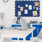Mooliwe Scalloped Felt Bulletin Board 48 x 36 Inches Foldable Dark Blue Pin Cork Board Alternative for Wall, 4' x 3' Trifold Picture Vision Self Adhesive Bulletin Decorative