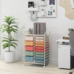 HAPPYGRILL 15-Drawer Rolling Cart, Storage Carts with Removable Drawers & Steel Frame, Utility Cart on Lockable Wheels for Home, School, Office, Macaroon