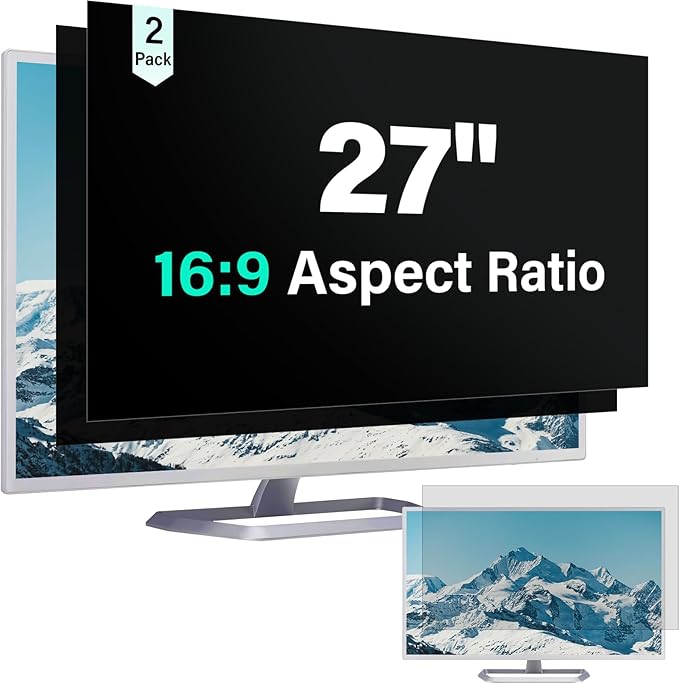 Mao Yeye [2 Pack] 27 Inch Computer Privacy Screen for 16:9 Aspect Ratio Widescreen Monitor, Eye Protection Anti Glare Blue Light Computer Monitor Privacy Filter, Removable 27 in Protector Film