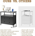 Edbuosy 27 inch Wide Night Stand Set 2 with Charging Station, Bedside Table with Open Shelf, 2 Drawers Small Wood Dresser, Modern Wood Nightstand for Bedroom/Living Room (Black)