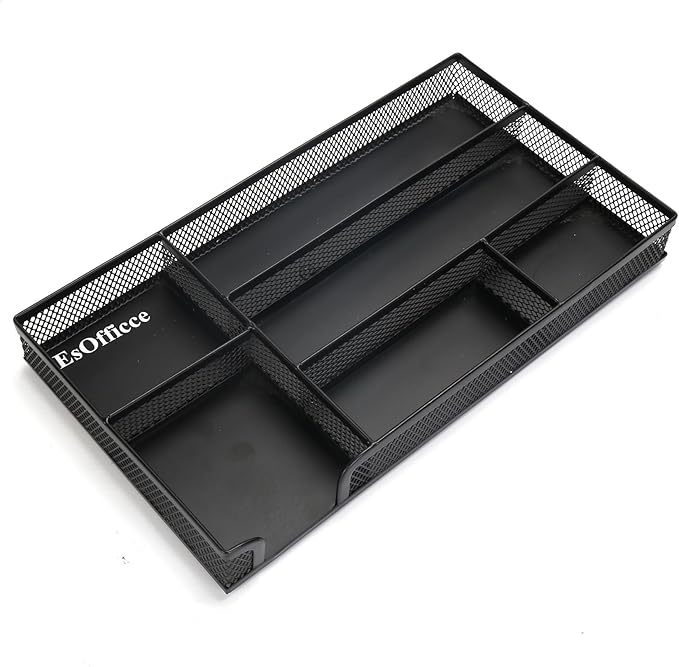 EsOfficce Drawer Organizer, Desk Organizer, Black Metal Mesh Drawer, Desk Drawer Organizer for Home Office and School,11.02X 6.10 X 1.38 Inch,Black