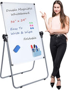 UIFER Stand White Board, Double Sided Magnetic Dry Erase Board Height Adjustable Whiteboard with Sturdy Aluminum Frame for Home Office Classroom, 36 x 24 Inch