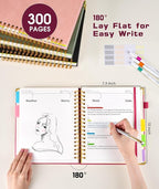 Hardcover Spiral Notebook Journal with Removable Dividers Tabs, 300 Pages Leather 5 Subject Notebook College Ruled, 8"x10" Large B5 Notebooks for Work School Note taking, Lined Journal for Women, Rose