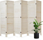 Room Dividers and Folding Privacy Screens, Wood Louvered Separators Divider Wall for Home Office Bedroom - 6 Panels, 67 * 90inch (White-Washed)