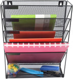 EASEPRES Hanging File Holder Organizer, 6 Tier Mesh Metal Wall Mount Document Letter Tray Organizer for Office Home, Black