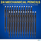 1InTheOffice Mechanical Pencils 0.7mm, #2.5, HB Lead, Black Lead, Smoke Barrel 24 Pack