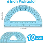 Hoiny 10 Pack Clear Protractor, 6 Inch Plastic Protractors, 180 Degrees Accurate Math Geometry Tools for School, Office, Classroom (Blue)