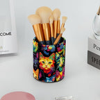 Leather Pen Holder for Desk, Colorful Cat Pattern Pencil Cup Desktop Organizer Makeup Brush Holders Office Supplies for Home, Kids & School