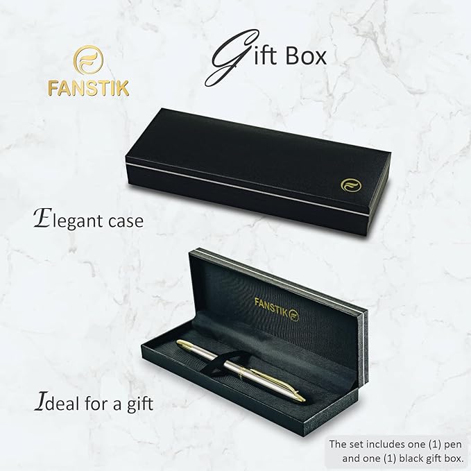 FANSTIK Customized RollerBall pen with name (MADE IN USA), stainless steel, Silver and gold, luxury engraved pen personalized for men and for women. (RollerBall Silver-Gold).