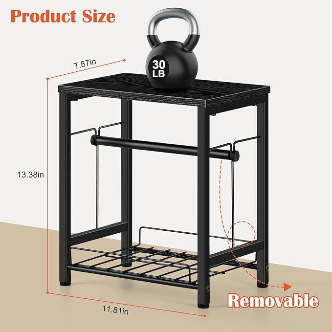 smusei Label Holder for Rolls and Fan-Fold Labels, Wooden Thermal Printer Sticker Stand Shipping Label Holder with Basket, Black Label Roll Holder Dispenser for Home, Office, Small Business