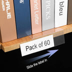 60 Pcs Moveable Shelf Label Holders 7.5”x4” Clear Shelves Tags Library Bookshelf Divider Markers Transparent Shelf Label Display Holder for Classroom Office Library Book Shelves