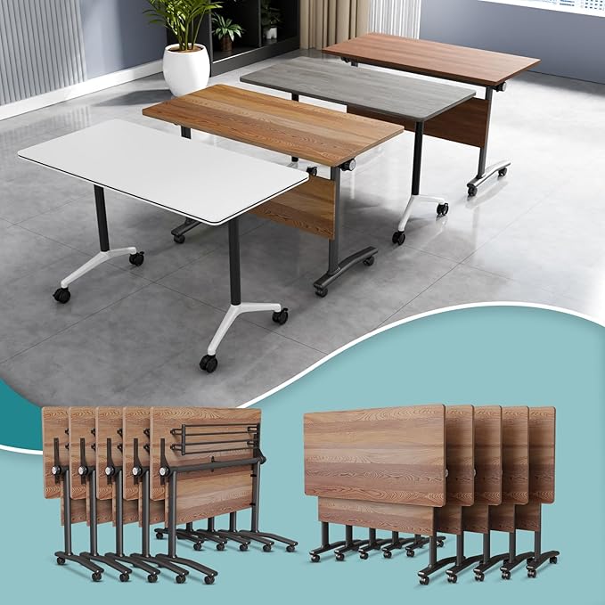 Conference Table Flip Top Mobile Conference Room Tables,Folding Conference Table with Wheels,Large Meeting Training Seminar Table Saving Space for Office Classroom(10B,55.1'')