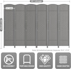 Cocosica Folding Room Divider, Weave Fiber Privacy Screen, Extra Wide Room Screen Divider Separator, Decorative Separation Wall Divider, Freestanding Room (Grey, 6-Panel)