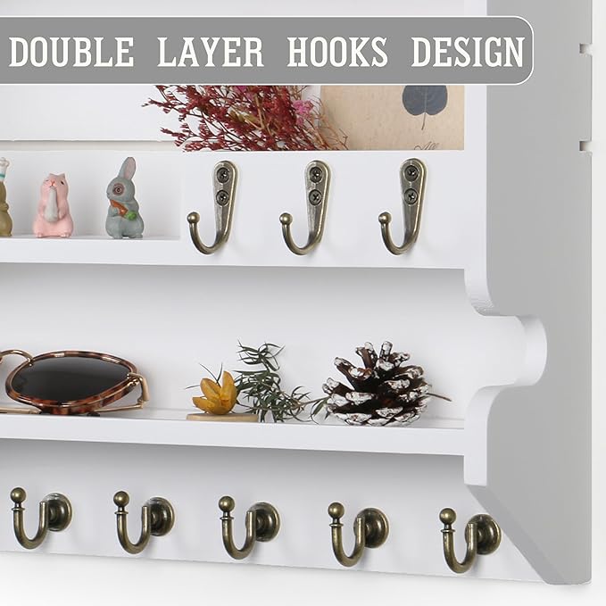 Mutsault Key Holder for Wall, Mail Organizer Wall Mounted, White