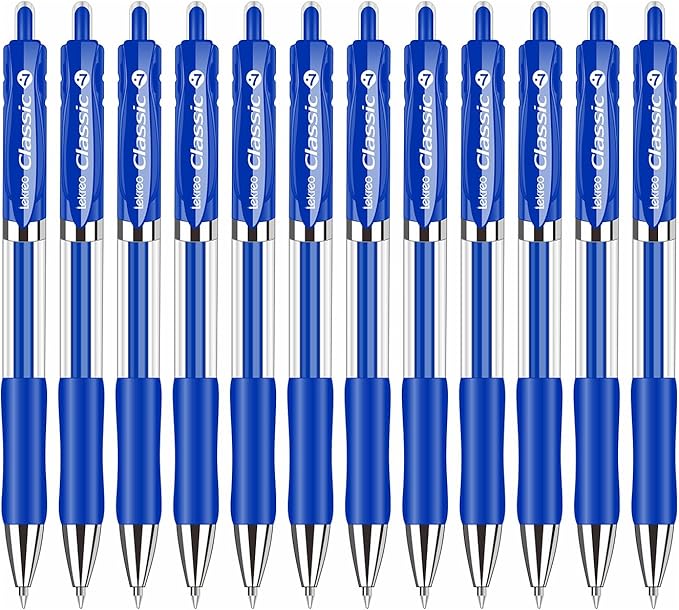Lekreo Classic Retractable Gel Roller Pens, 0.7mm Fine Point, Blue Ink (Blue Ink - 12 Packs)