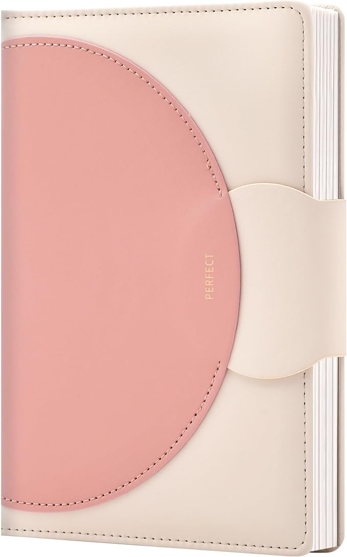 CAGIE Lined Journal for Women, 100GSM Leather Journals for Writing with Buckle Closure,A5 Hardcover Diary Journaling Notebooks for Business Work School Note Taking 5.9" x8.59 (Pink)