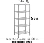 Regal Altair 24" Deep x 36" Wide x 86" Height Wire Shelving Kit | 5-Tier | NSF Commercial Storage Rack Unit