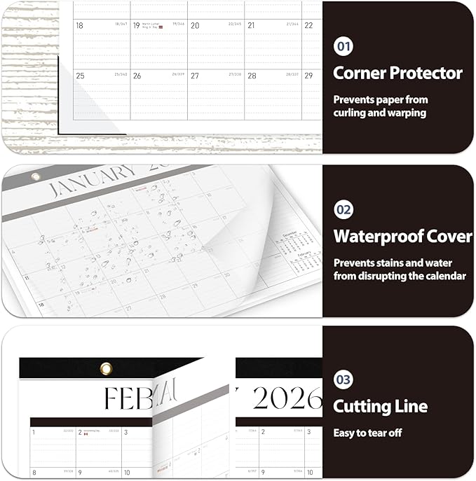 Desk Calendar 2026, Monthly Desktop Large Calendar (Jan 2026 - Jun 2027) 17" x 12" Desk Wall Planner for Family Teacher School Office Supplies, Black-White