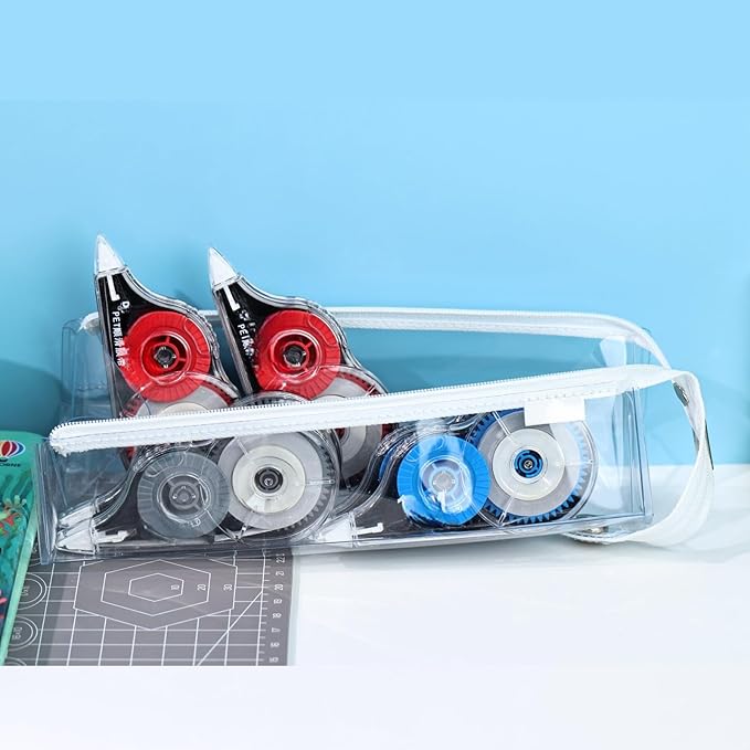 WISOPTUS 39.37ft Correction Tape with Dispenser, 6-Count Pack, Fast, Clean, Opaque and Easy-to-Use Tear-Resistant Correction Tape Bulk Office School Supplies, Blue, Red, Gray