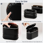 PAVSTINE Mini Trash Can for Desk with 5 Rolls of Trash Bags, Small Press-Top Countertop Garbage Bin, Removable Waste Basket for Bedroom, Vanity, Coffee Table, Kitchen (Black Full-Lid)