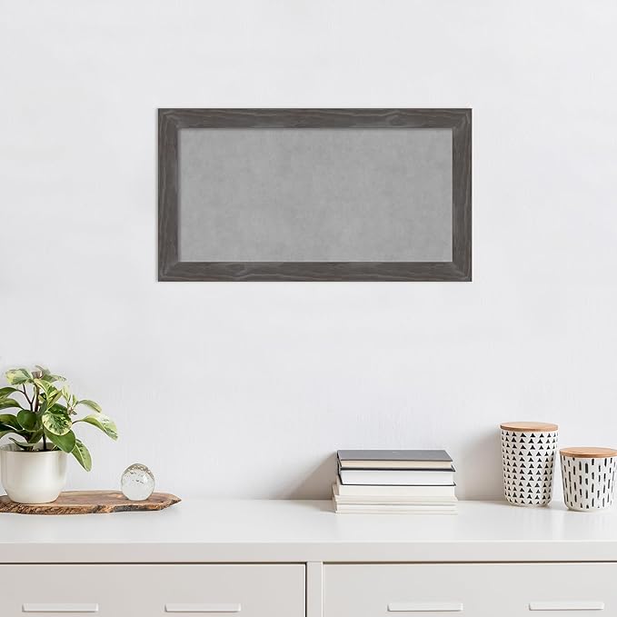 Amanti Art Grey Framed Magnetic Board 15x27 Small Vision Board for use with Magnets, 100% Metal Sheet to Display Items as Office Decor or for Home Organization in mudroom, Kitchen or Kids Room